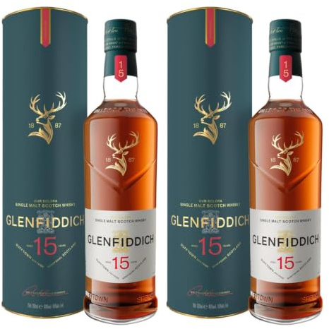 Glenfiddich 15 Year Old Single Malt Scotch Whisky – 70cl (Pack of 2)