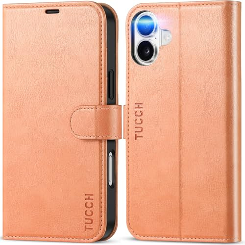TUCCH Case for iPhone 16 Plus (6.7) 2024, Magnetic PU Leather Wallet Protective Folding Stand Cover with[RFID Blocking]Card Holder[Kickstand][Shockproof TPU]Compatible with iPhone16 Plus, Peachy Pink