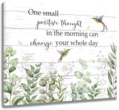 LB Wandbilder Salbeigrüne Pflanze Poster Eukalyptusblatt mit Kolibri Wanddruck Inspirierende Zitate Leinwand Bilder für Wohnzimmer Schlafzimmer Badezimmer Wand Deko,60x40cm Ungerahmt