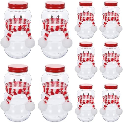 Tsffae 10 Sets Christmas Snowman Shape Milk Bottles with Lids Xmas Candy Bottles with Scarf Christmas Empty Beverage Bottles for Drinks