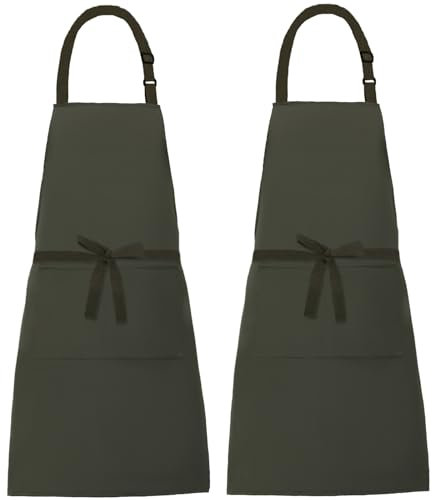 XIEJINJIA 2 Piezas Delantales Gruesos de Lona Resistente al Agua Ajustables con 2 Bolsillos Hombres y Mujeres Delantal de Cocina para Hornear Cocinar Restaurante Jardín Verde Oscuro