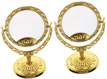 BATHVEVE 2st Doppelseitig Drehbarer Schminkspiegel Vintage Spiegel Für Waschtisch Retro-Dekoration Vintage - Retro Tischspiegel Eitelkeitsspiegel Europäischer Spiegel Abs Golden