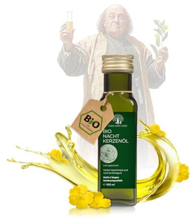 Aura vom Land Bio Premium Nachtkerzenöl Kaltgepresst 100ml - Natürliches Evening Primrose Oil Vegan - Reich an Gamma-Linolensäure & Vitamin E aus Nachtkerze hochdosiert – Hergestellt in Bayern