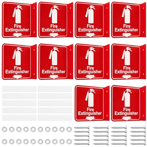 10 Sets 3D Fire Extinguisher Projecting Sign 6.3 x 6.3 Acrylic Fire Extinguisher Sign with Down Arrow Pre Drilled Mounting Hole, Includes Matching Screws，for Indoor Outdoor Wall
