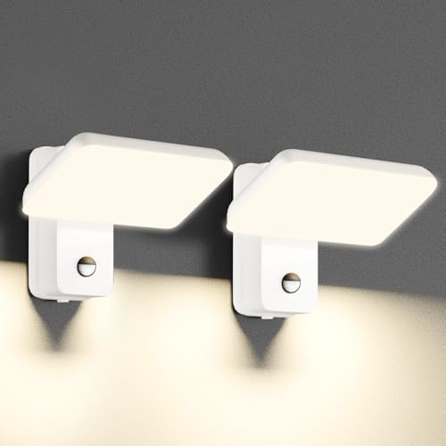 brightower 24W Außenwandleuchte Außenlampe mit Bewegungsmelder,IP65 LED Wandleuchte Außen Aluminium mit Schwenkbar LED Panel,Warmweiß 3000K Außenleuchte für Garten Terrasse (Weiß 2 Stück)