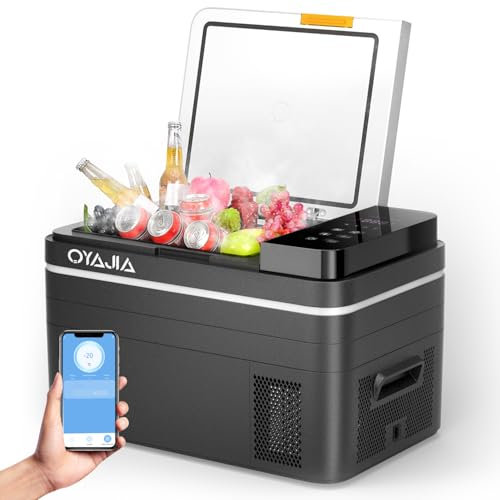 Oyajia Kompressor Kühlbox 31L, Mini Kühlschrank Auto Kompressor mit APP Gesteuert, 12V/240V Kühlschrank -20 ℃ bis 20 ℃, tragbarer Kühlschrank für Camping, Reisen, Lkw, Auto, Boot (Schwarz)