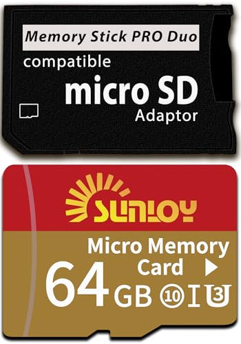 PSP Adaptateur de clé USB avec carte micro SD 64 Go, micro SD/SDHC/SDXC vers Memory Stick PRO Duo MagicGate compatible avec PlayStation Portable, appareil photo, Handycam, téléphone portable et PSP
