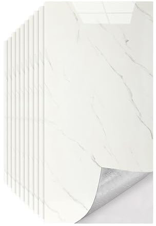 Putentfun 40 Stück Fliesenaufkleber Marmoroptik, 60 x 30 cm, Selbstklebende Fliesen, Klebefliesen für Küchenrückwand, Wandpaneele Küche Wanddeko Schlafzimmer Wohnzimmer Badezimmer (Aschweiß)