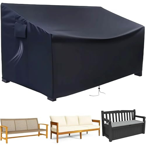BEJAGWUS Abdeckung für 3 Sitzer Gartenbank - 163x66x63/89 cm | 210D Oxford Schutzhülle Gartenmöbel für Bank Gartensofa,mit Kordelzug & Belüftungsöffnungen,Wasserdicht,Winddicht,Winterfest