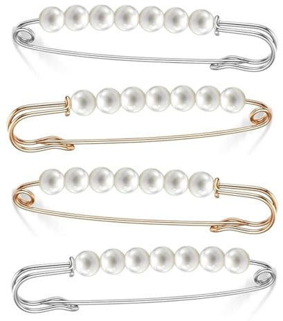 OUDQFCJ 4 Stück Brosche Sicherheitsnadel Strass Ausschnitt Verkleinern Pullover Schal Clips Broschen Pins Kragen Clip Für Damen Hosen Rock Taille