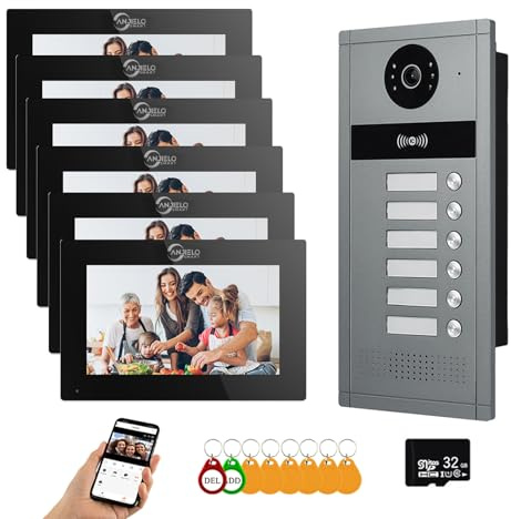 Kabelgebundenes Video-Türsprechanlagensystem für Wohnungen,6/12/18/24 Einheiten,7-Zoll-Touchscreen-Monitor, Video-Türsprechanlage für Innen- und Außenbereich,Bewegungserkennung (6 monitor)