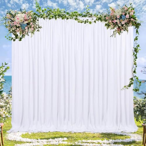 2 Pack White Curtain Backdrop 150x240 cm Background Curtain for Wedding Bridal Shower Birthday Graduation School Party Decoration