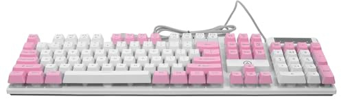 BESPORTBLE Silver Engraved K500 104-Key Wired RGB Gaming Keyboard Mechanical Feel, Ergonomic Design, Pink and White Dual-Color Backlit, Suitable for Office and Gaming