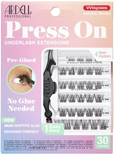 Ardell Press On Lashes Underlash Extensions Wispies Natural Brown – Pre-Glued Individual Lash Clusters, No Glue Needed Eyelash Clusters, DIY Lash Extensions, 30 ct