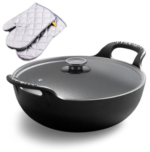 Grande Cocotte En Fonte, Chaudron Avec Couvercle En Bois, Poignée, Pour La Cuisine À La Maison Ou En Camping, Bouillir, Mijoter, Faire De La Soupe, Noir(Glass lid,Diameter 20cm)