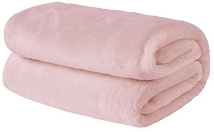 Brentfords Fleece Blanket Blush Pink Throws for Sofa, Soft Cosy Winter Warm Blanket for Bed Settee King Size Bed Throw Decorative Fluffy Christmas Throw, 200 x 240cm