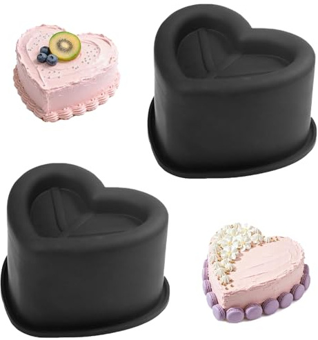 YXHZVON Silicone Heart Shaped Cake Tin, 2PCS Silicone Love Heart Baking Tin, Nonstick Cake Mould Cake Pan for Muffins Puddings Bread (Black)