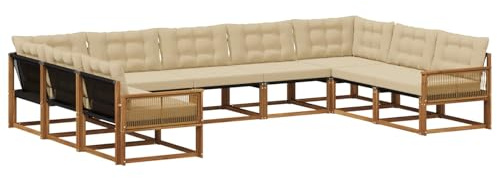vidaXL Outdoor-Sofagarnitur mit Kissen 9 pcs Natur und Beige, Garten Lounge, Moderne Outdoor-Couch, witterungsbeständiger Sitzbereich, bequem für die Terrasse