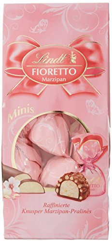 Lindt Fioretto Minis Marzipan Beutel, raffiniertes Praliné mit Marzipan-Dessert-Füllung und feinen Mandelsplittern umhüllt von knusprigem Crisp und feiner Vollmilch-Chocolade, 10 Mini Fiorettos Marzipan, 115g