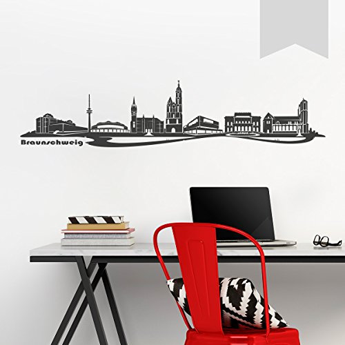 WANDKINGS Wandtattoo Skyline Braunschweig (mit Sehenswürdigkeiten und Wahrzeichen der Stadt) 150 x 34 cm hellgrau - erhältlich in 33 Farben