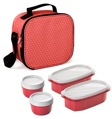 Tatay Urban Food Casual, Borsa Termica Porta Pranzo, 3L Capacità, con 4 Contenitori Alimentari, 2 x 0.5 L, 2 x 0.2 L, senza BPA, Rosso (con Puntini), 22.5 x 10 x 22 cm
