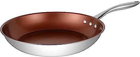 Ozeri 12 Stainless Steel Earth Pan ETERNA, a 100% PFOA and APEO-Free Non-Stick Coating, Bronze Interior, 30cm