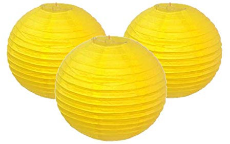 Matissa Papierlaternen, gemischte Farben, 3er-Pack runde Papierlaternen, Lampenschirm, Party-Dekoration (gelb, 30 cm)