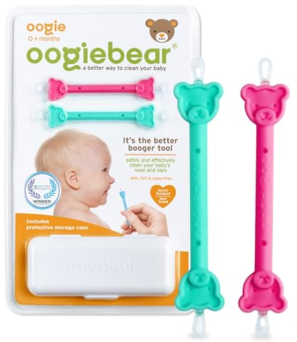 oogiebear - Nose and Ear Gadget. Safe, Easy Nasal Booger and Ear Cleaner for Newborns and Infants. Dual Earwax and Snot Remover. Aspirator Alternative - Two Pack with Case - Raspberry Seafoam