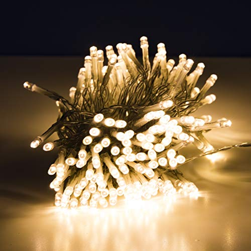 Warmweiße LED Lichterkette mit Batterie und Timer | 14,5 m lang 192 LED | für innen und außen geeignet | mit Timer und 8 Programmen |
