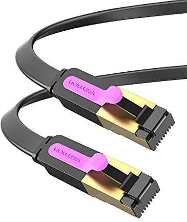VENTION Cavo Ethernet CAT7, Gigabit Lan RJ45 ad Alta Vlocità Cavo di Rete Patch Piatto 10 Gbps 600 Mhz/s STP Compatibile con Switch/Router/Modem/Pannello Patch (0,5m)