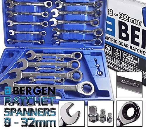 BERLIN TOOLS LIMITED TRADING WITH US.PRO By BERGEN 20pc Mirror Polished Chrome Vanadium Metric Gear Ratchet Combination Wrench Set 8-32mm
