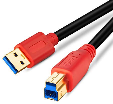 TanQY USB 3.0 A to B Male Cable - 3m (10Ft), Compatible With Hard Disk Drive, Printers, Scanner, USB Hub, Monitor and More (Red)