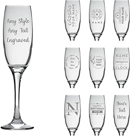 So Bespoke Personalised Engraved Glass Champagne Flute - Birthday Gift - for Her - Hen Party - Wedding Gift (Style 4)