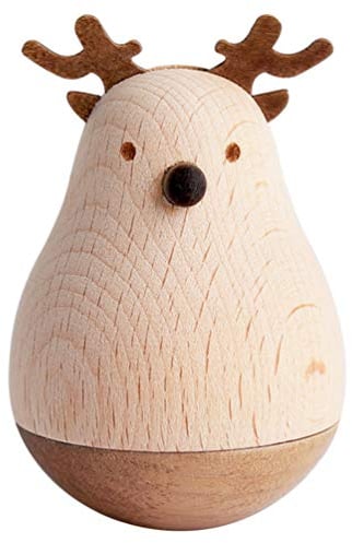VOSAREA Holz Spielzeug Stehauffigur Stehauf Pinguin Bär Rentier Figur Dekofigur Rassel Babyspielzeug Kinder Holzspielzeug