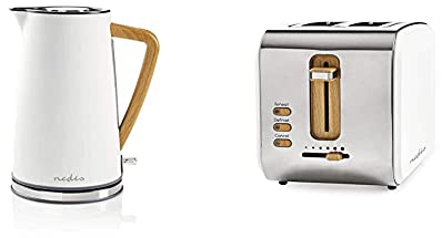 Nedis Bouilloire électrique 1,7 l douce au toucher Blanc & Grille Pain 2 Fentes Larges Blanc