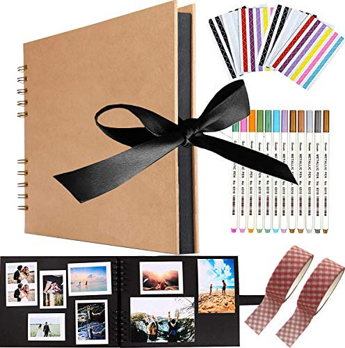 DIY Sammelalbum, Viwril 80 Seiten Fotoalbum Erinnerungsbücher 12x8 A4 Bastelpapier handgefertigtes Album mit 12 metallischen Markerstiften für Muttertagsgeschenk, Jahrestag, Hochzeit (Braun)