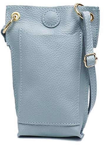 SH Leder Damen Echtleder Umhängetasche Handytasche Geldbörse Multifunktion Beutel Mini Bote Abnehmbar Verstellbar Schultergurt Handy bis 6,8 Zoll 14x20cm Jessy G298 (Hellblau)