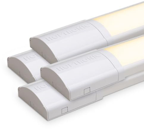 HOFTRONIC - 4er Pack LED Lichtleisten 60cm 18W Röhrenlampe Komplett 3000K Warmweiß 2520lm Super Hell 30000h Langfeldleuchte 600x74x25mm (LxBxH) Kellerlampe garagenbeleuchtung - IP20 Innen