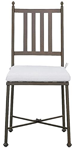 Casa Padrino Luxus Jugendstil Gartenstuhl mit Sitzkissen Braun/Weiß 42 x 45 x H. 103 cm - Handgeschmiedeter Esszimmer Stuhl - Esszimmer Garten Terrassen Möbel