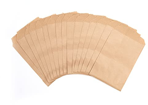 Papiertüten aus natürlichem Kraftpapier, 7,6 x 12,7 cm, für Bäckerei, Kekse, Leckereien, Snacks, Sandwiches, Popcorn, kleine Geschenktüte, 100 Stück