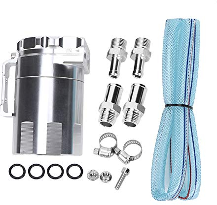 Réservoir de Récupération D'huile, Yctze Reniflard de Réservoir de Récupération D'huile de Moteur en Aluminium Peut Réservoir Accessoires de Modification de Voiture(Argent) bidon d'huile bidon d'huil