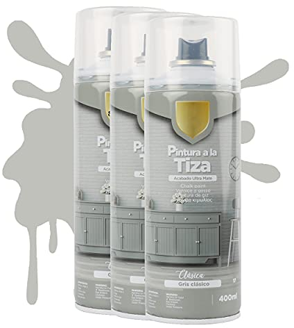 H HANSEL HOME Pintura Spray a la Tiza Color Pastel Acabado Ultra Mate - Gris Clásico 400ml x 3
