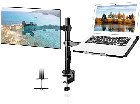 suptek Monitor Arm with Laptop Tray, Desk Mount Stand with Notebook Tray, Fully Adjustable VESA Mount for 13 to 27 inch LCD LED Screen & up to 15.6 inch Notebook, Monitor Arm Desk Mount MD6432TP003