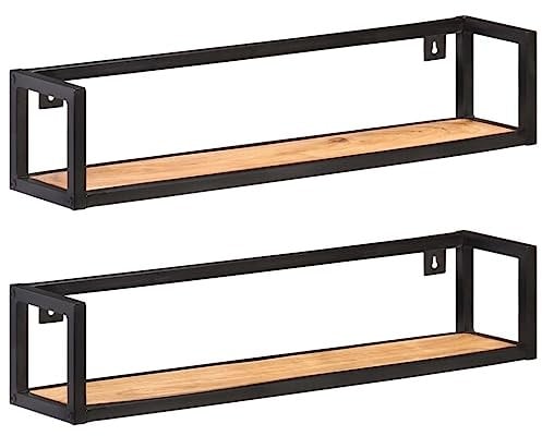 vidaXL 2X Akazienholz Massiv Wandregal Industriestil Bücherregal Schweberegal Wandboard Regalbrett Hängeregal Dekoregal CD DVD Regal 80cm