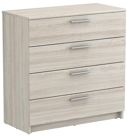 Demeyere Cassettiera 4 Cassetti Pricy, Naturale Chiaro, Legno Ingegnerizzato, Rovere Shannon, 79.6 x 37.9 x 80.6 cm