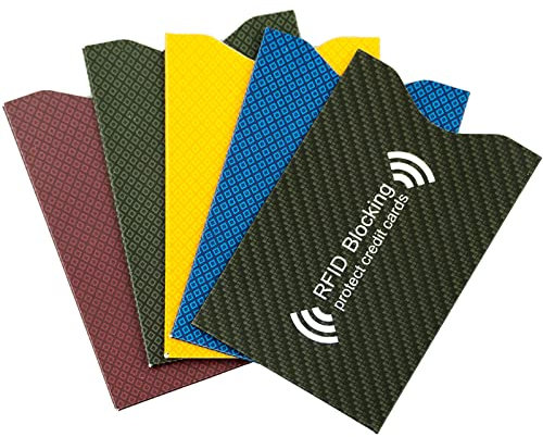 Lot de 5 pochettes de blocage RFID, 5 couleurs, certification TÜV, protection antivol pour cartes de crédit, cartes de crédit, cartes de débit, passeport, Noir, gris, orange, bleu, violet, Minimaliste