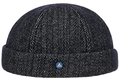 HAMMABURG Dark Herringbone Dockermütze Herren Mütze mit Baumwolle Innenfutter aus 100% Baumwolle Herbst Winter dunkelblau L (58-59 cm)