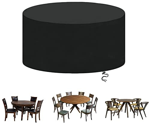 AXFZZRS Housse pour Meubles de Jardin Ronde,Oxford 420D Bache Exterieur Table Ronde,Housse de Protection Table de Jardin,Imperméable,Coupe-Vent,Anti-UV,Résistant à la Déchirure, 90x90cm,Noir