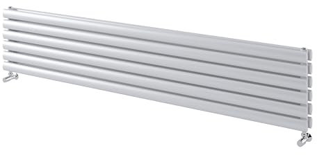 Go Bathrooms Horizontal Radiator 350 x 1500 White Oval Double Column Panel Central Heating Radiator Bathroom Radiator White Horizontal Kitchen Radiator