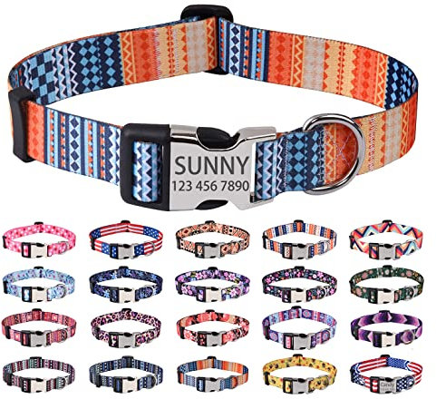 Mihqy Personalisierte Hundehalsbänder mit Eingraviertem Namen und Telefonnummer, 10 Colors& 4 Größen für Kleine, Mittlere und Große Hunde(Bohemian Orange,XS)